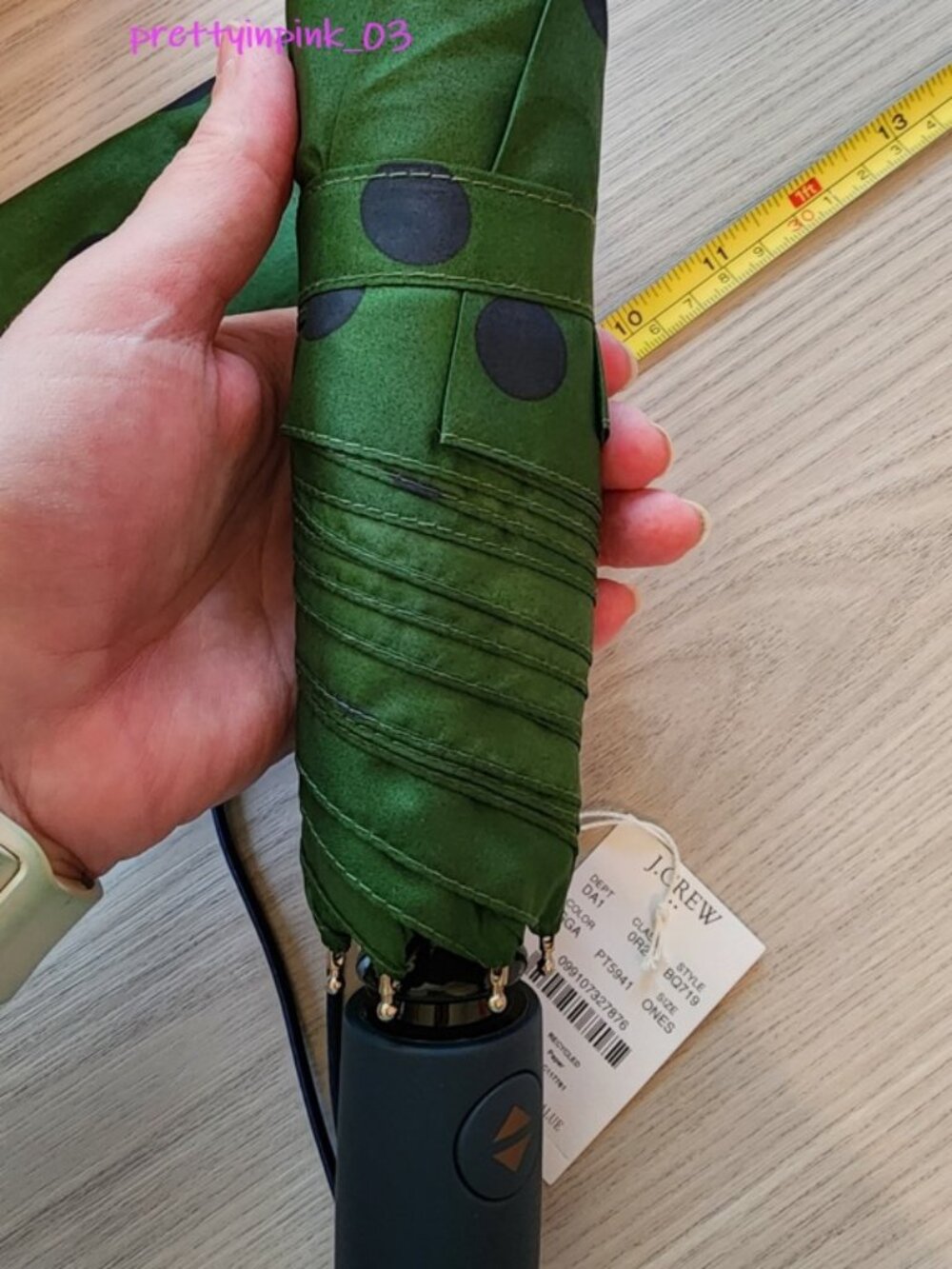 J.Crew Factory Umbrella Green Navy Polka Dot NEW - Picture 3 of 3